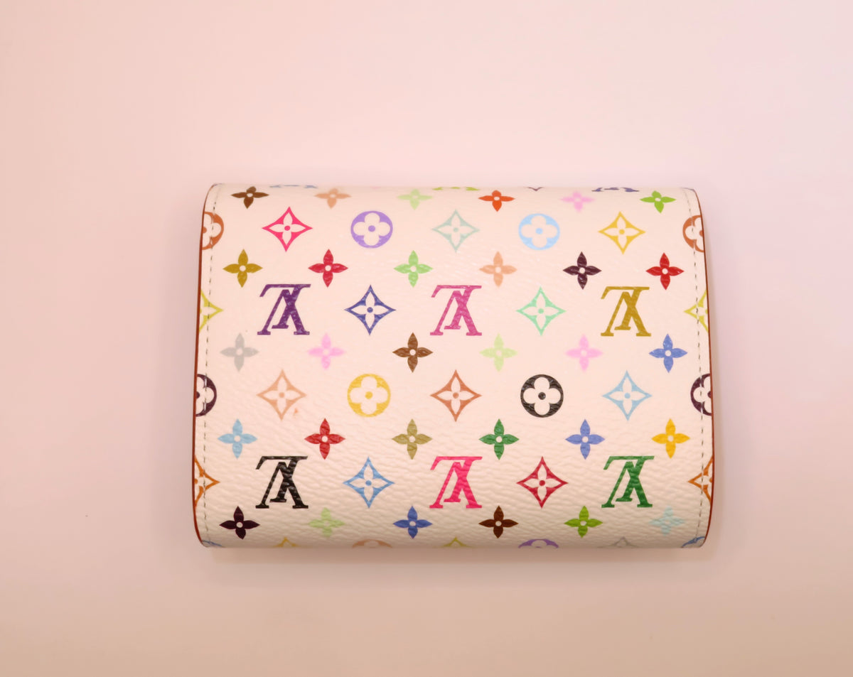 Louis Vuitton Victorine White Multi Color Monogram Murakami Tri Fold Wallet