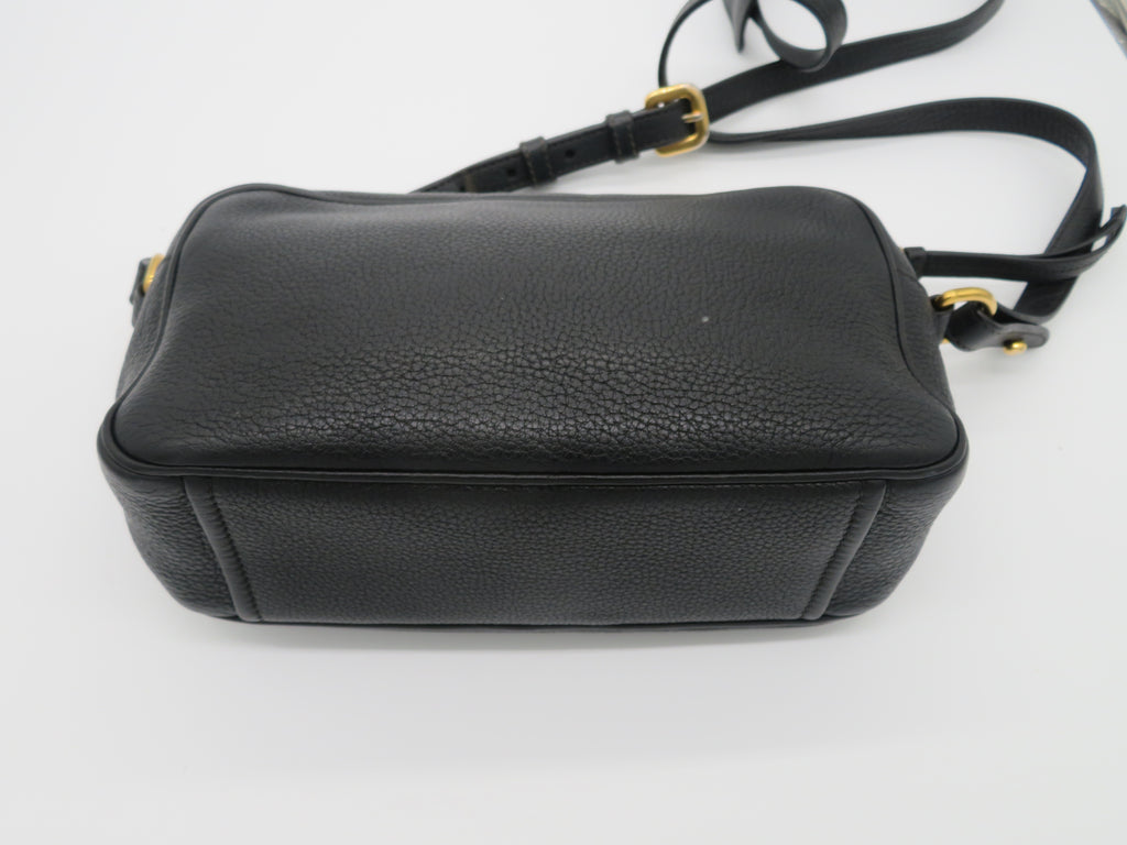 Prada Black Vitello Daino Double Zip Camera Bag