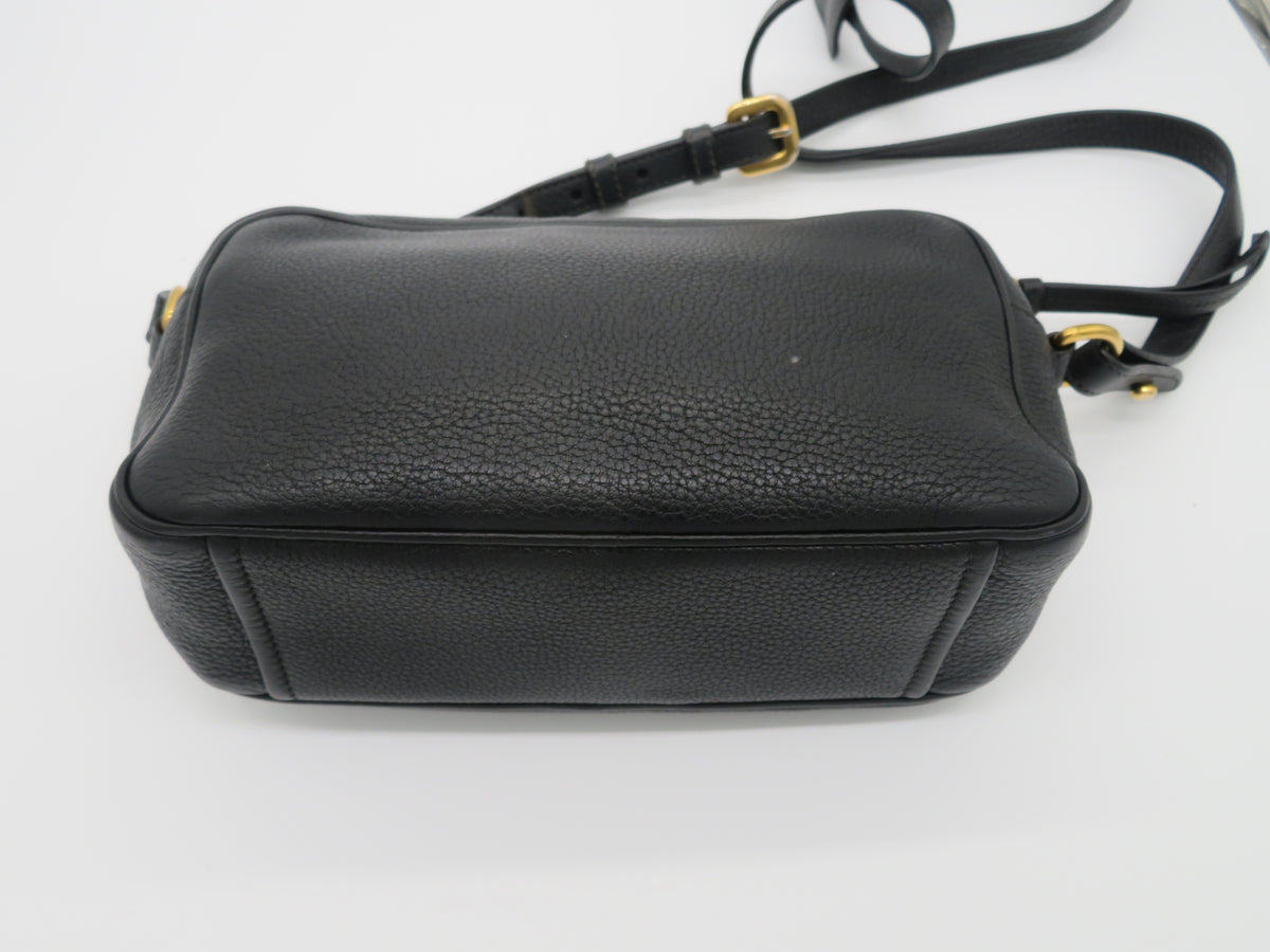 Prada Black Vitello Daino Double Zip Camera Bag