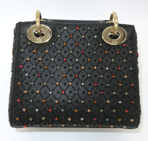 Christian Dior Mini Lady Dior Black Cannage Leather Star Embroidered Accents