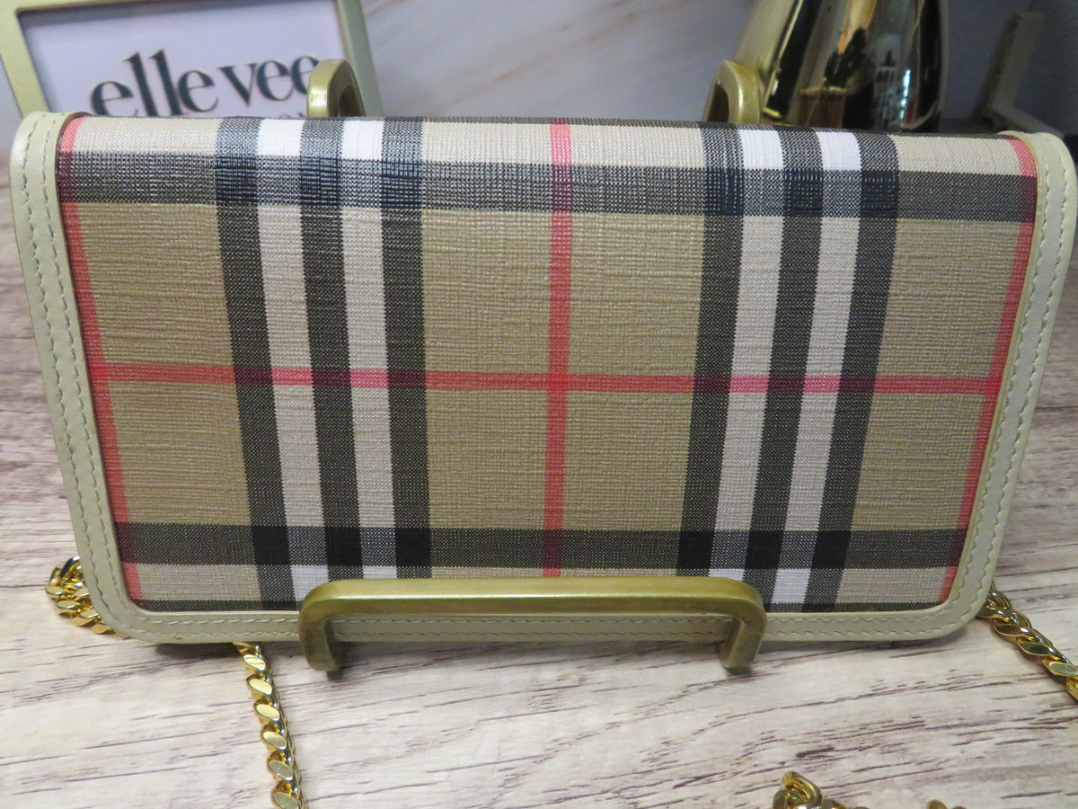Burberry Vintage Check Coated Canvas with Beige Leather Wallet on Chain