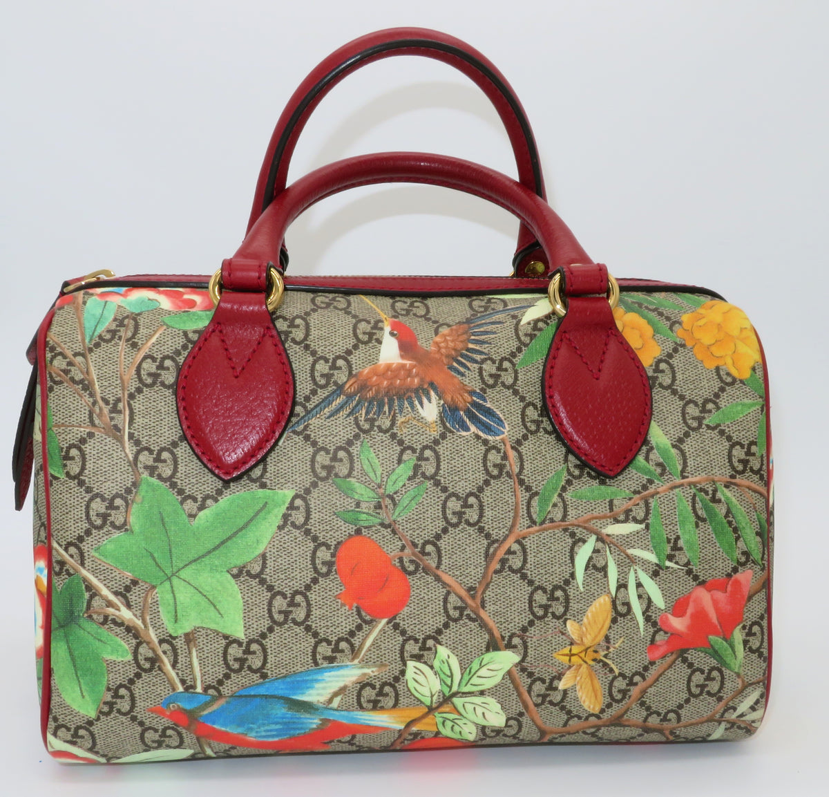 Gucci GG Supreme Tian Red Leather Small Boston Bag
