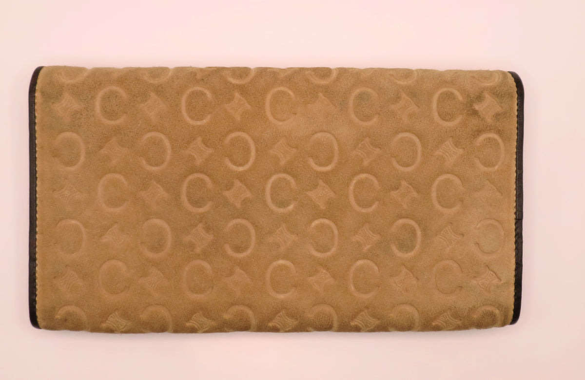 VINTAGE Celine Suede Macadam Bi Fold Long Wallet