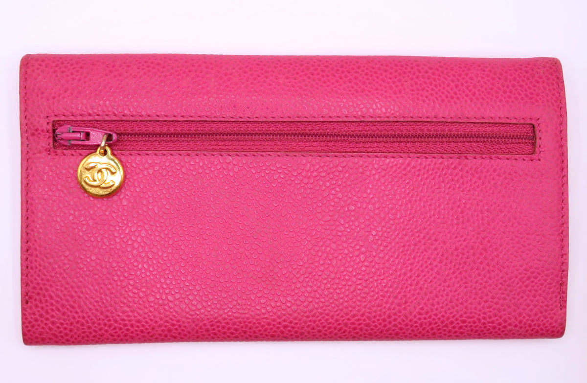 VINTAGE Chanel Dark Pink Caviar Timeless CC Bi Fold Wallet