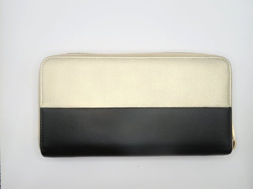 Chanel Black Satin & Metallic Gold Caviar Leather Long Zip Around Wallet