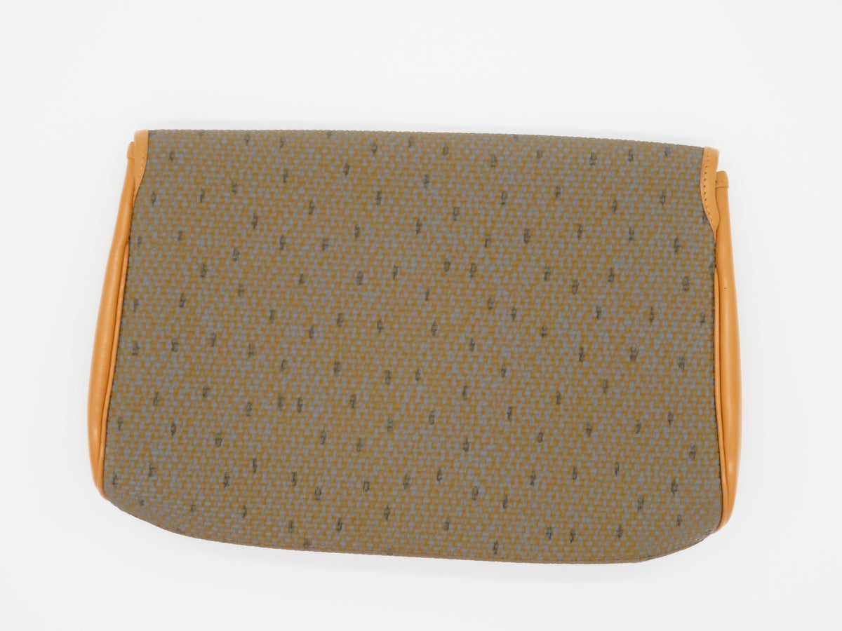 VINTAGE YSL Logo Pattern Fabric and Leather Envelope Clutch
