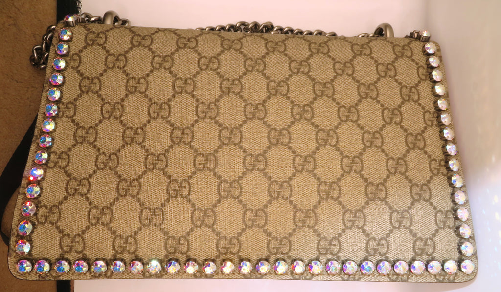 Gucci GG Supreme Pink Suede Crystal Medium Dionysys