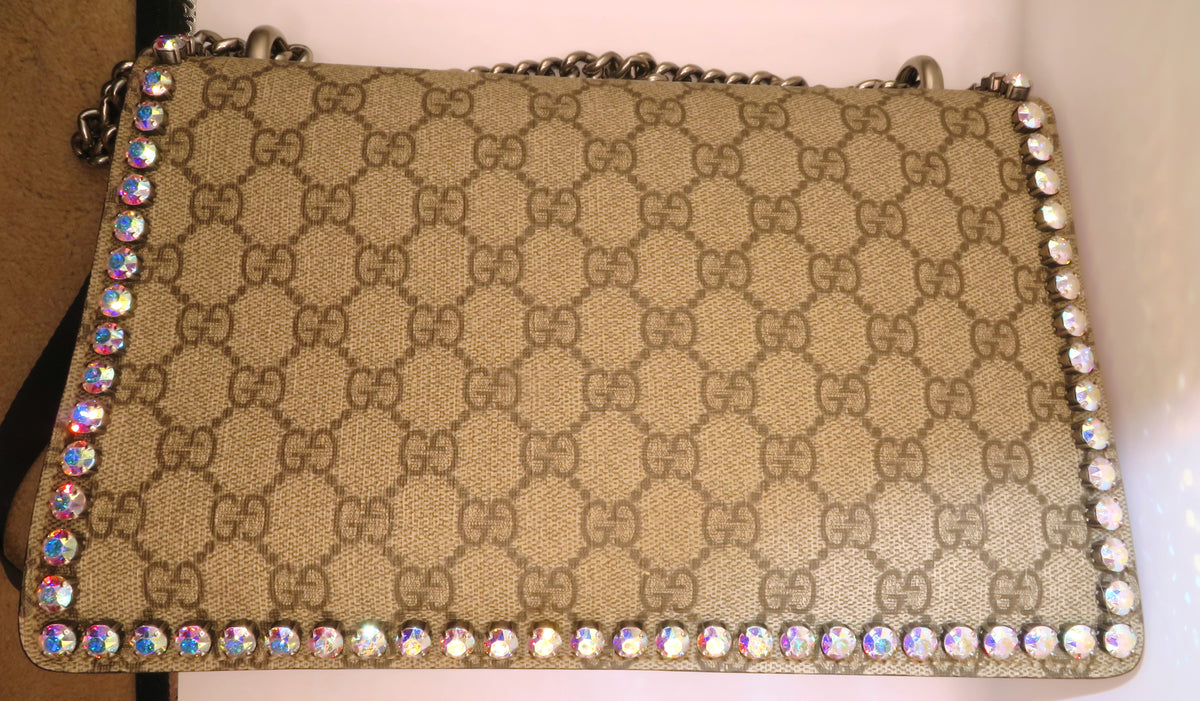 Gucci GG Supreme Pink Suede Crystal Medium Dionysys