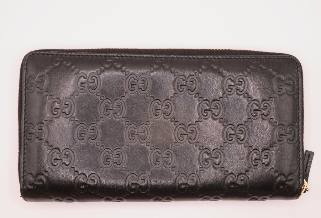 Gucci Guccissima GG Zip Around Black Leather Long Wallet