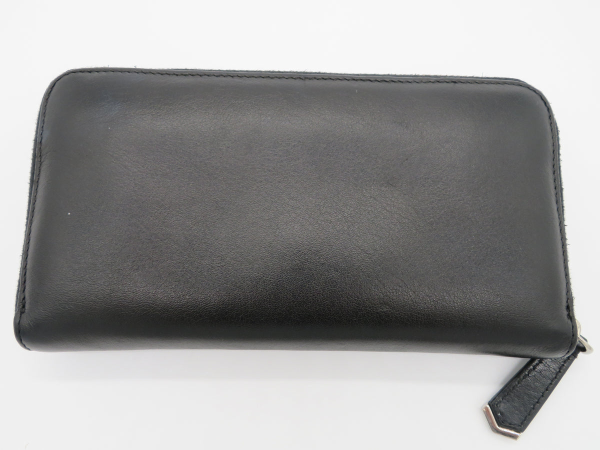 Fendi Black Leather Python Monster Eyes  Zip Around Long Wallet