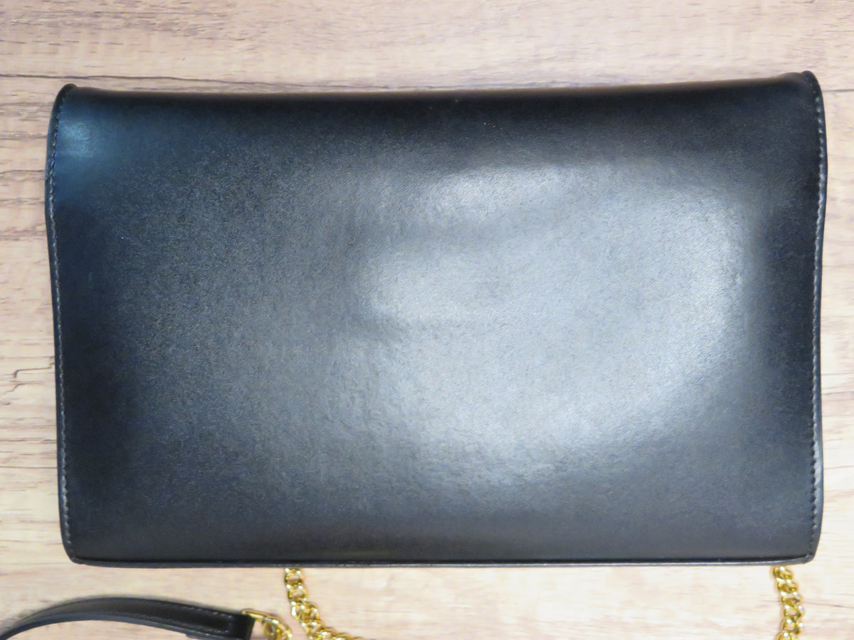 Fendi Round F Logo Black Leather Wallet on Chain