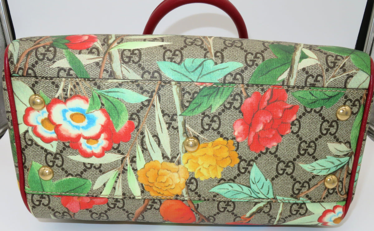 Gucci GG Supreme Tian Red Leather Small Boston Bag