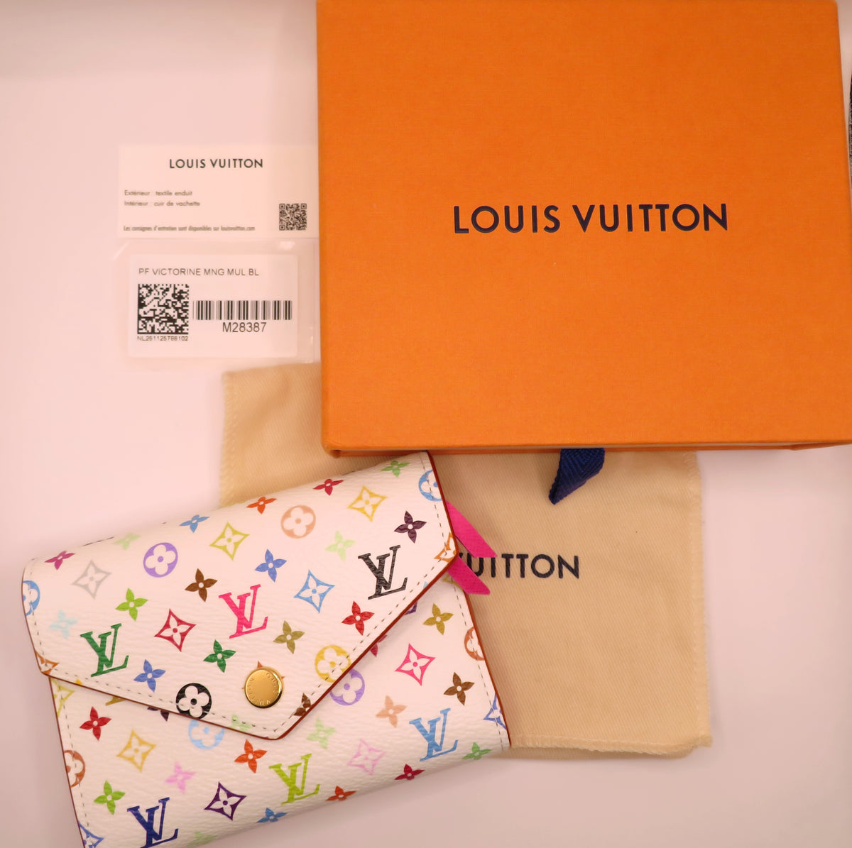 Louis Vuitton Victorine White Multi Color Monogram Murakami Tri Fold Wallet