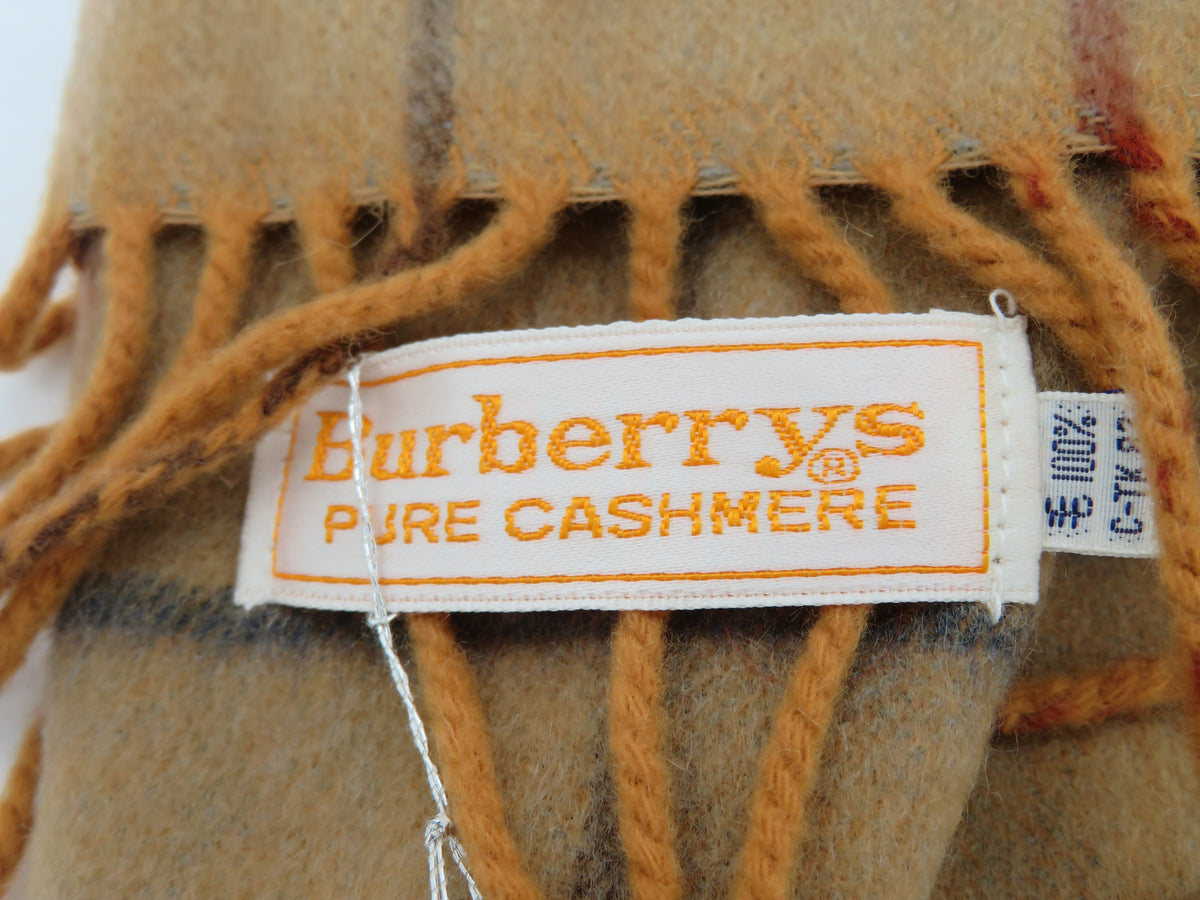 VINTAGE Burberry Camel Plaid Pure Cashmere Scarf