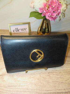 Fendi Round F Logo Black Leather Wallet on Chain