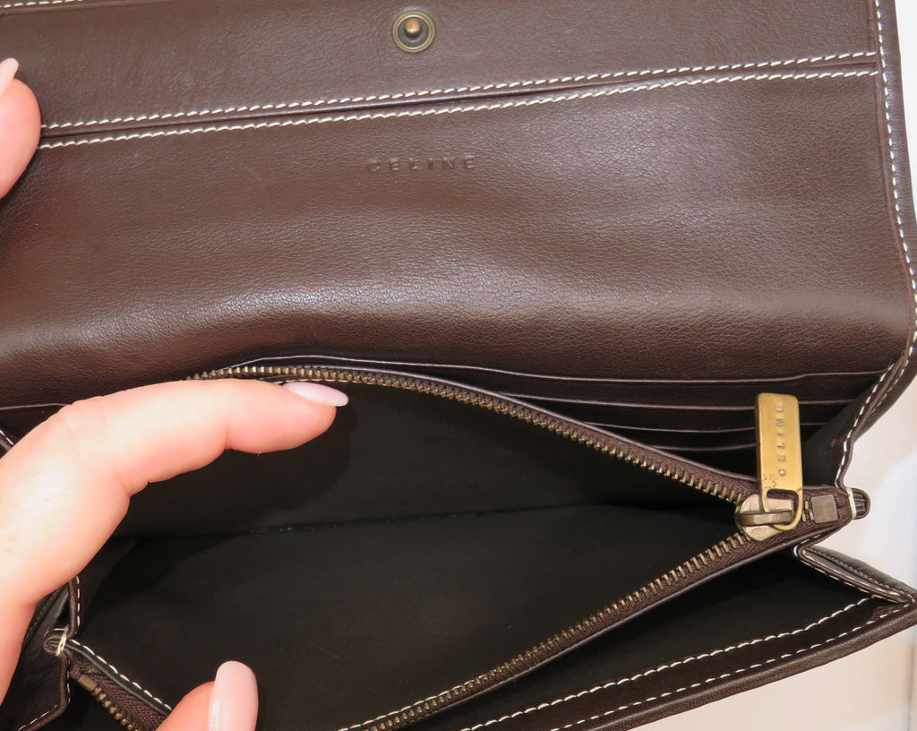 VINTAGE Celine Suede Macadam Bi Fold Long Wallet