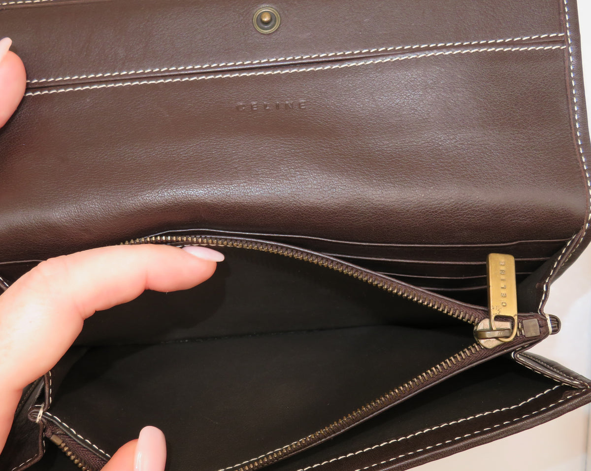 VINTAGE Celine Suede Macadam Bi Fold Long Wallet