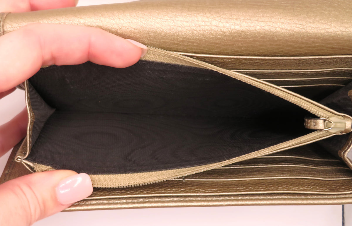 Gucci Metallic Gold Soho Leather Long Bi Fold Wallet