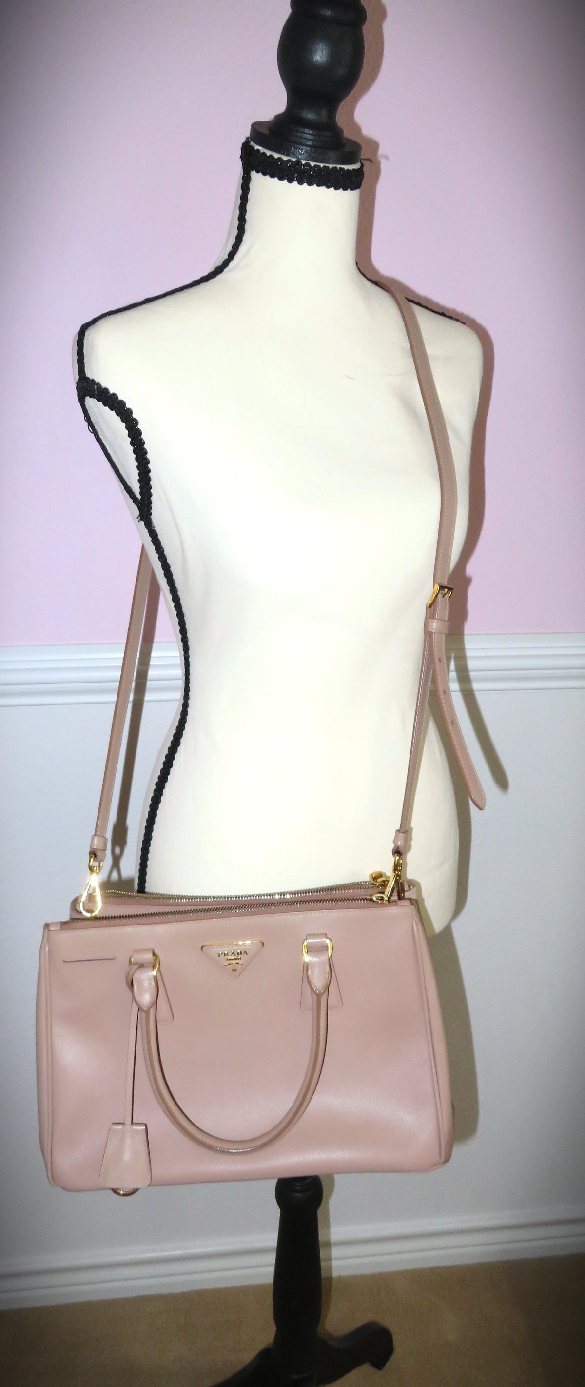 Prada Cammeo Saffiano Leather Small Galleria Double Zip Tote