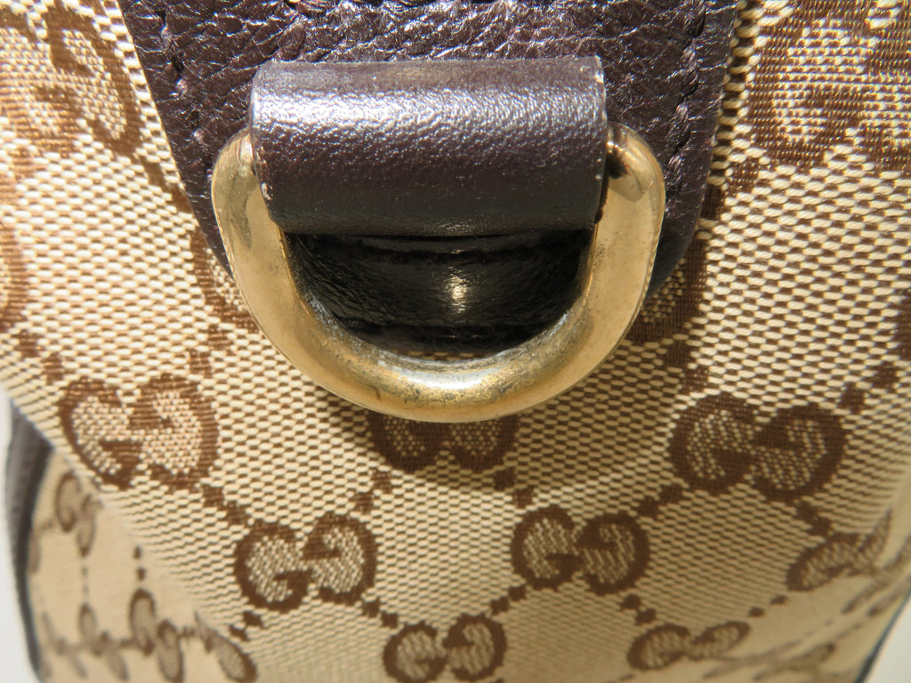 Gucci GG Monogram Canvas and Dark Brown Leather Bee Boston Bag