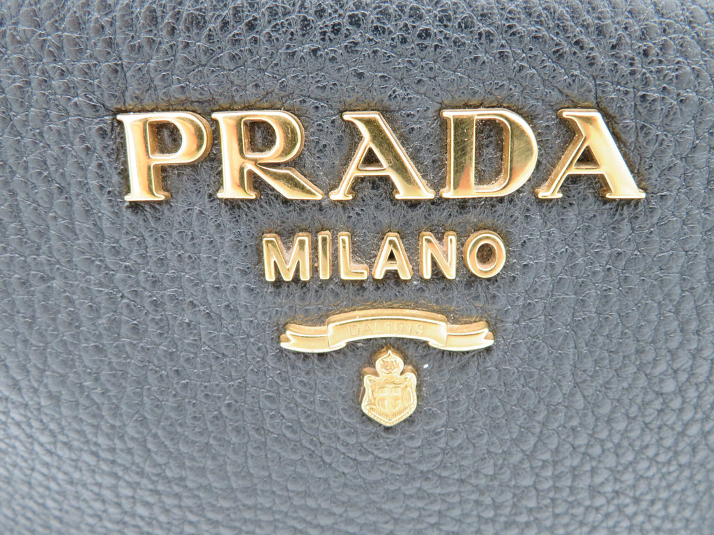 Prada Black Vitello Daino Double Zip Camera Bag