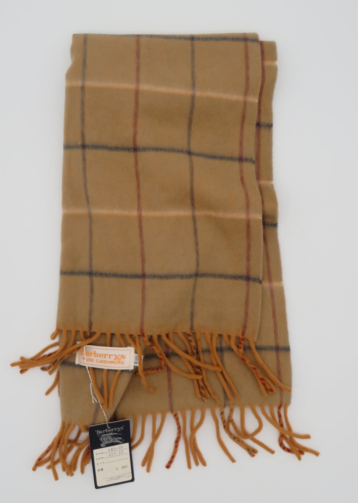 VINTAGE Burberry Camel Plaid Pure Cashmere Scarf