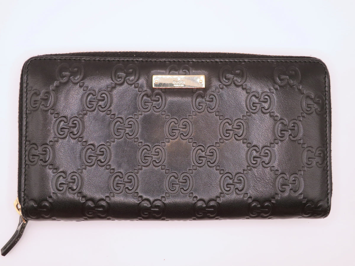 Gucci Guccissima GG Zip Around Black Leather Long Wallet