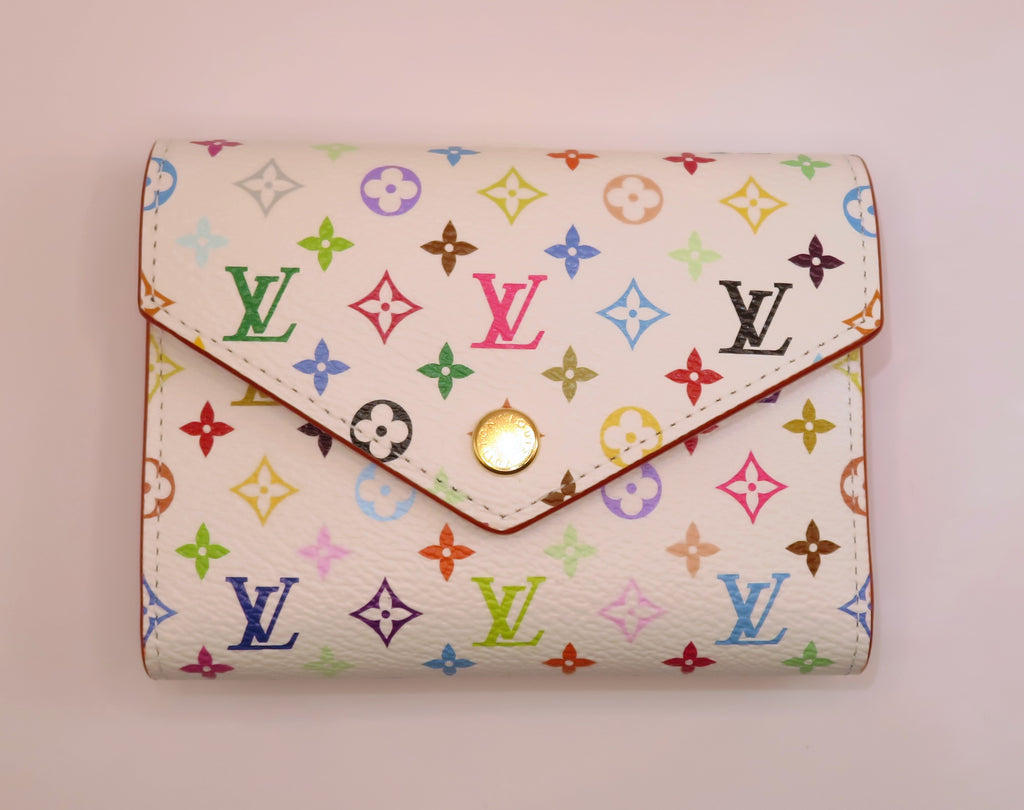 Louis Vuitton Victorine White Multi Color Monogram Murakami Tri Fold Wallet