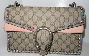 Gucci GG Supreme Pink Suede Crystal Medium Dionysys