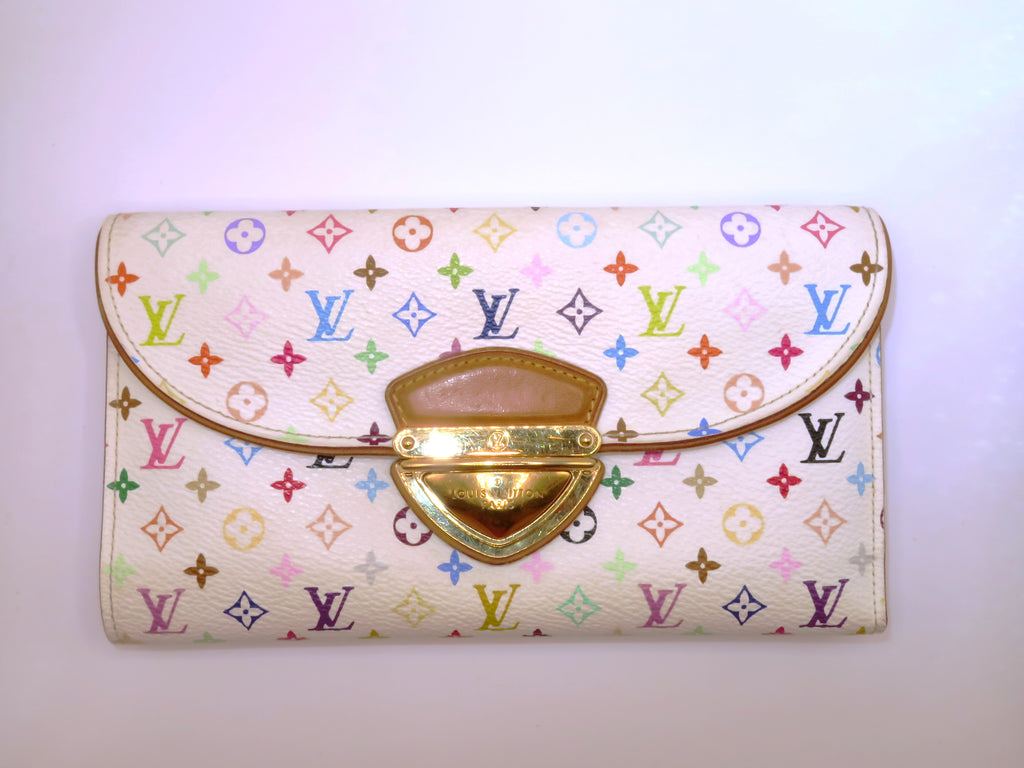 Louis Vuitton Eugenie White Multi Color Monogram Murakami Tri Fold Wallet