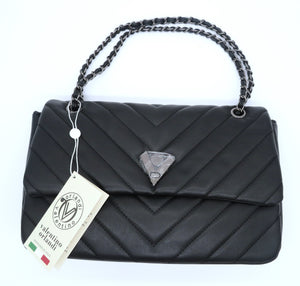 Valentino Orlandi Angel Black Quilted Vegan/Faux Leather Crossbody Bag
