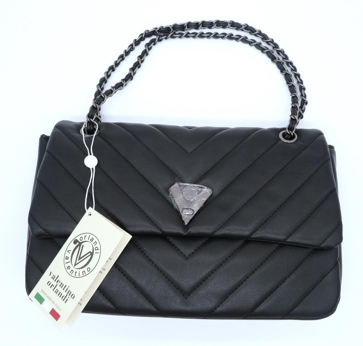 Valentino Orlandi Angel Black Quilted Vegan/Faux Leather Crossbody Bag