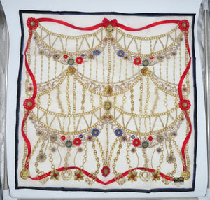 VINTAGE Celine Chain and Jewelry Print Silk Handkerchief