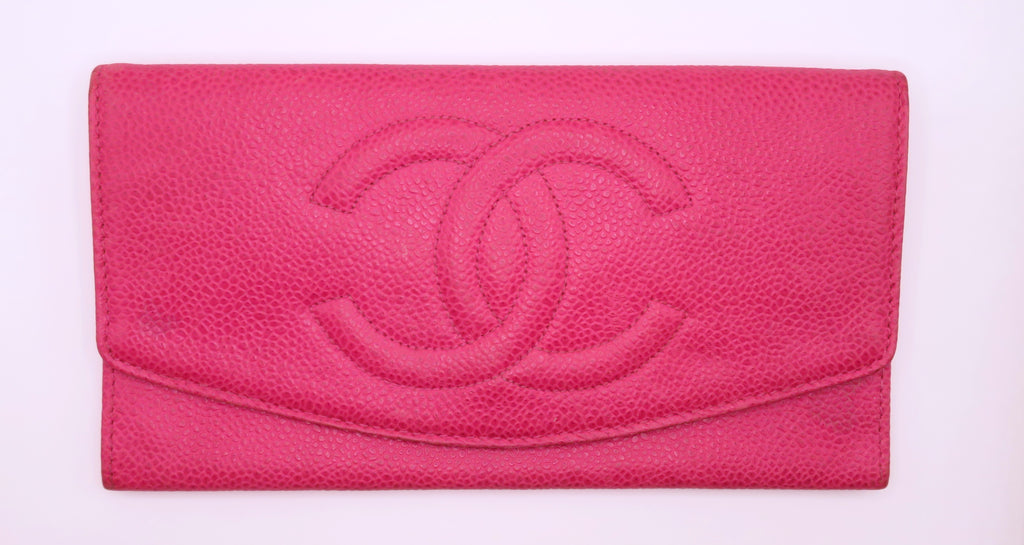VINTAGE Chanel Dark Pink Caviar Timeless CC Bi Fold Wallet