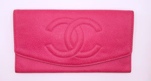VINTAGE Chanel Dark Pink Caviar Timeless CC Bi Fold Wallet