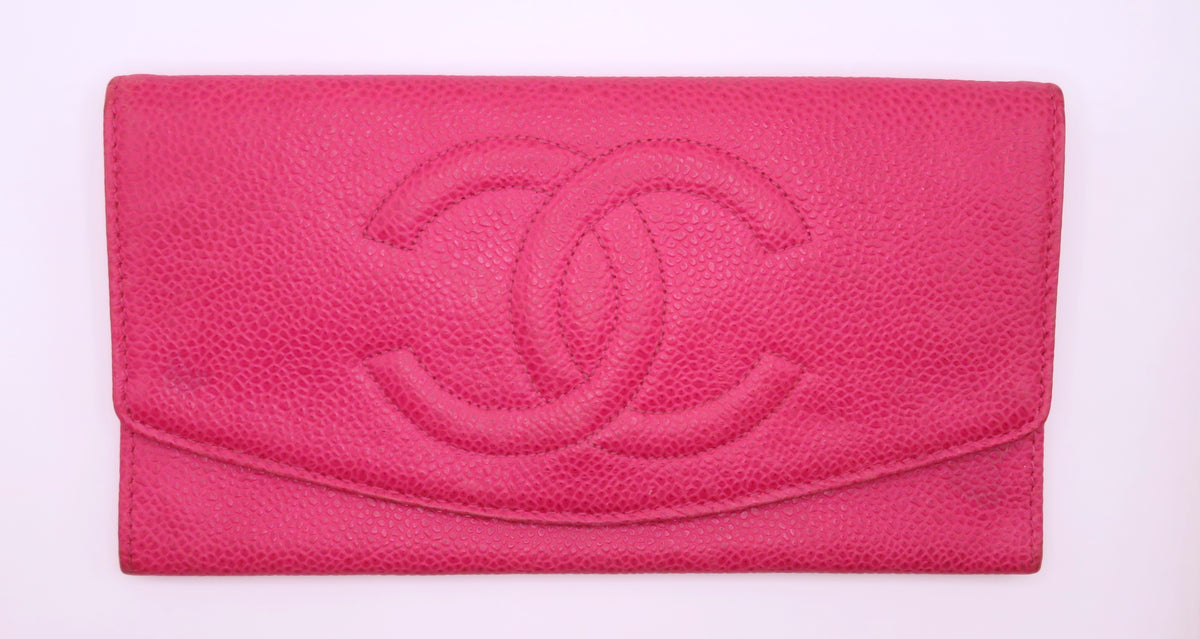 VINTAGE Chanel Dark Pink Caviar Timeless CC Bi Fold Wallet