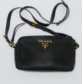 Prada Black Vitello Daino Double Zip Camera Bag