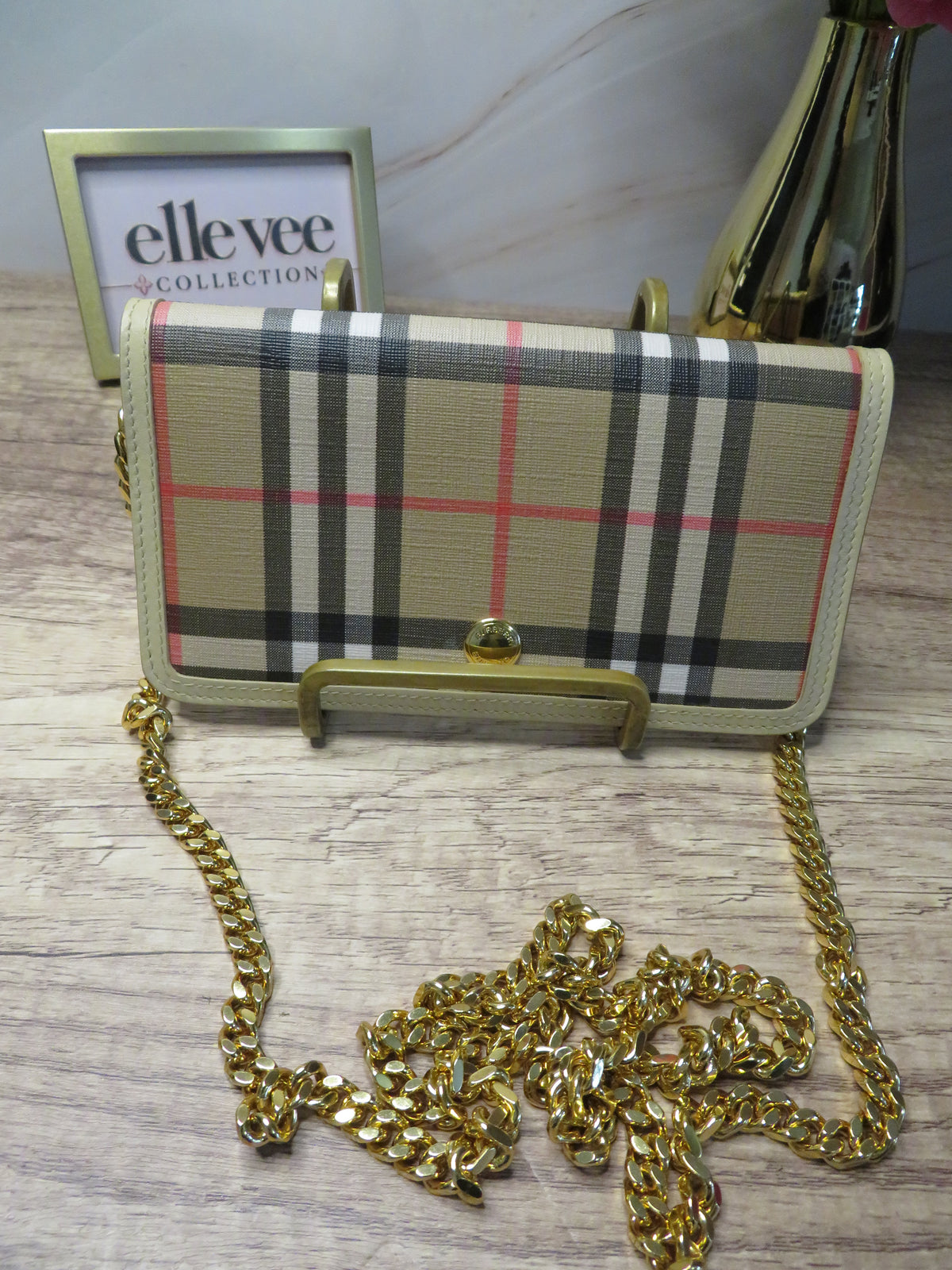 Burberry Vintage Check Coated Canvas with Beige Leather Wallet on Chain