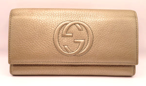 Gucci Metallic Gold Soho Leather Long Bi Fold Wallet