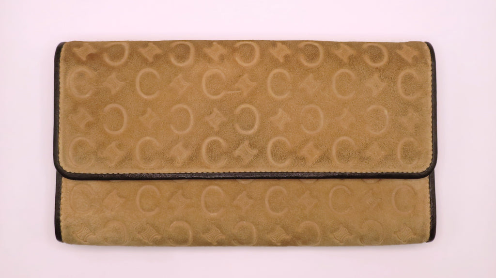 VINTAGE Celine Suede Macadam Bi Fold Long Wallet