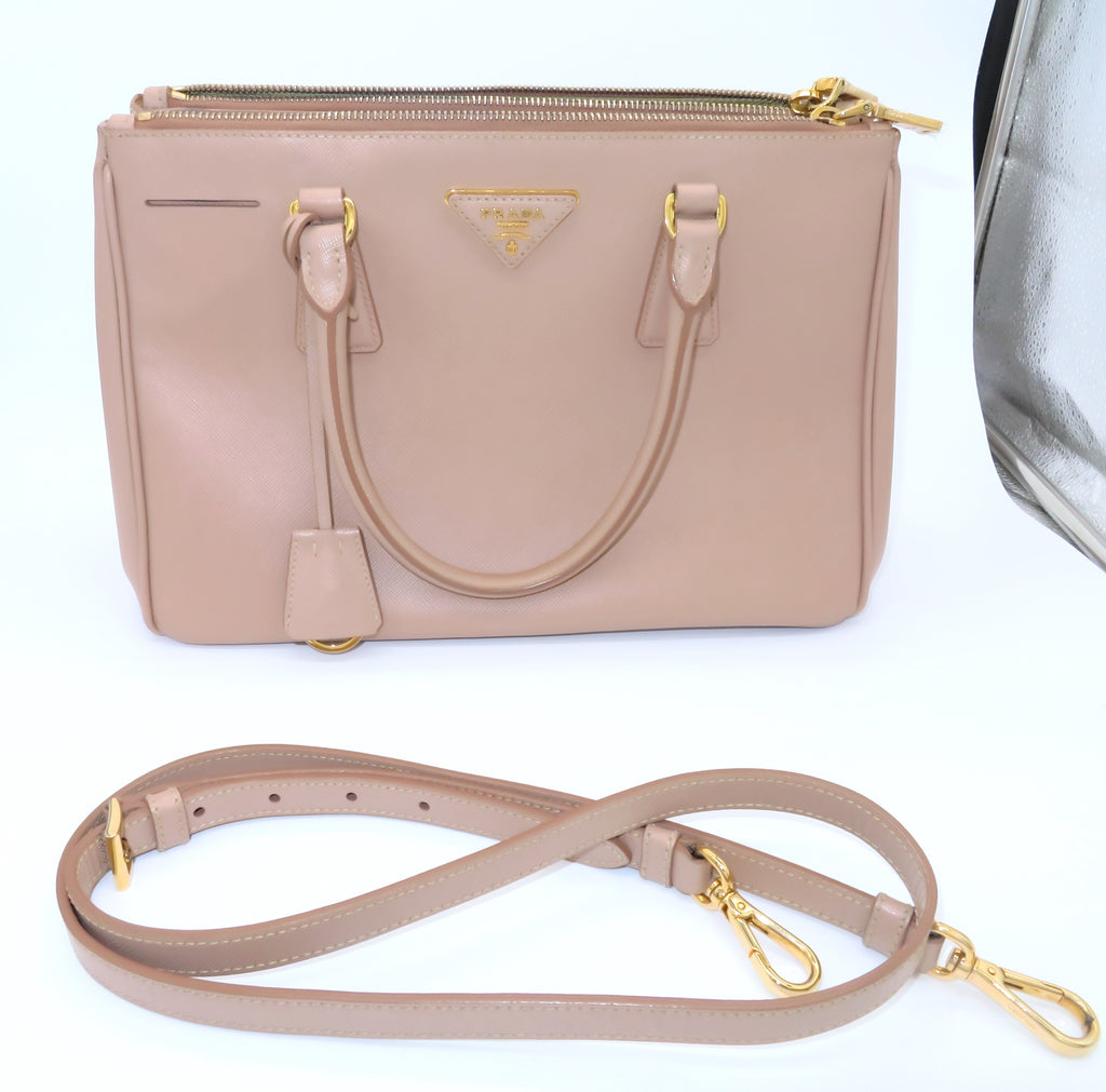 Prada Cammeo Saffiano Leather Small Galleria Double Zip Tote