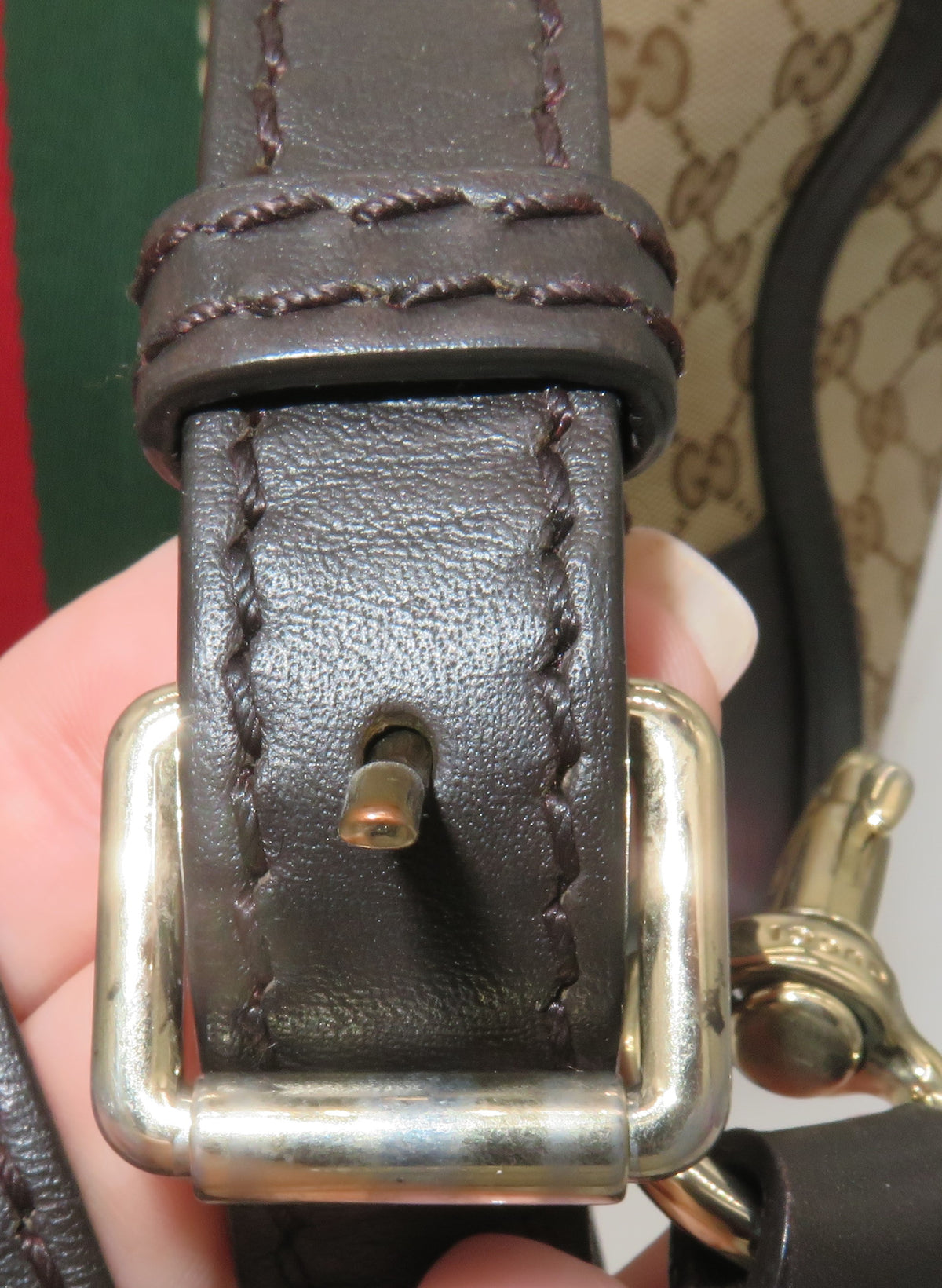 Gucci GG Monogram Canvas and Dark Brown Leather Bee Boston Bag