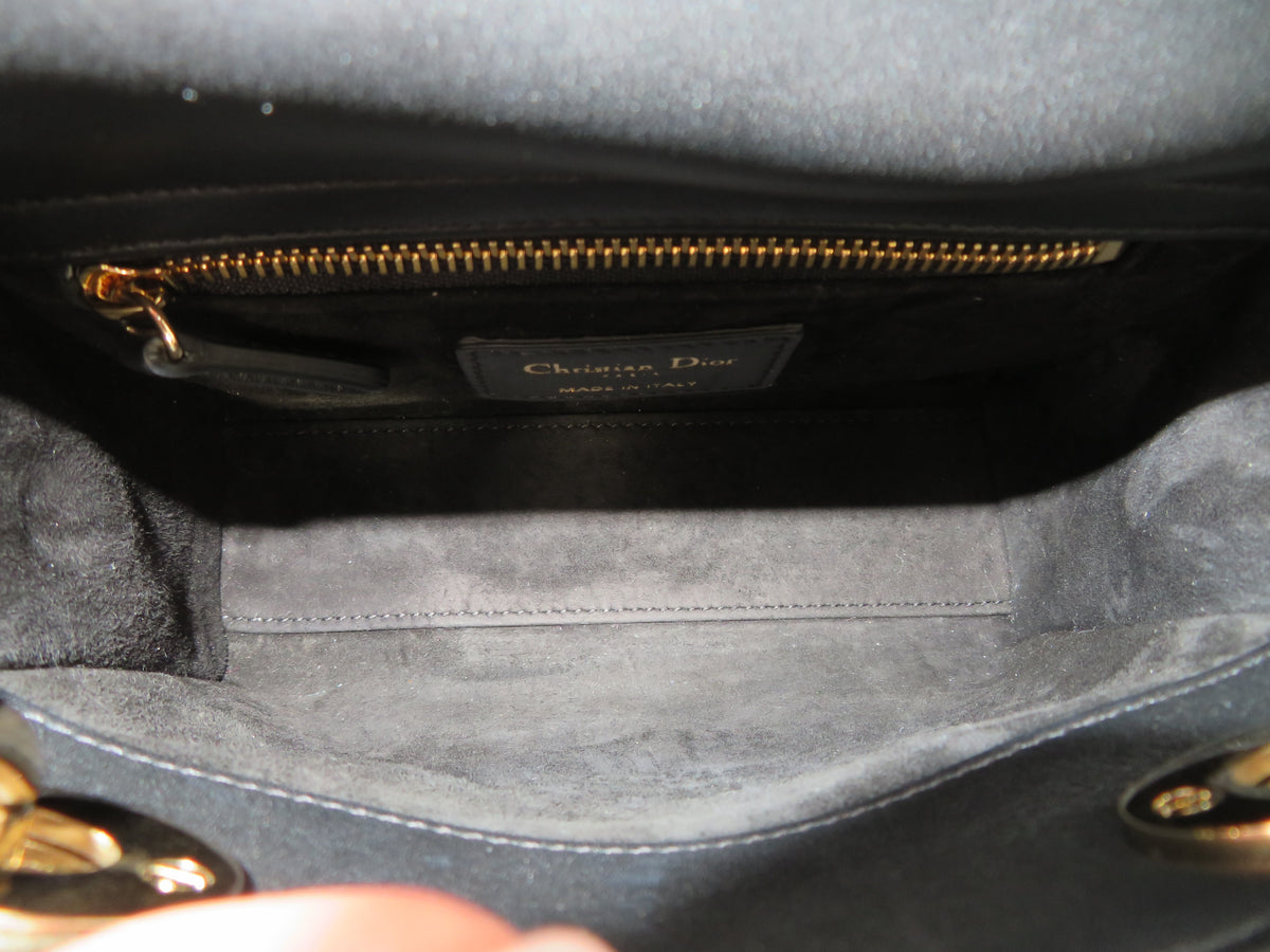 Christian Dior Mini Lady Dior Black Cannage Leather Star Embroidered Accents