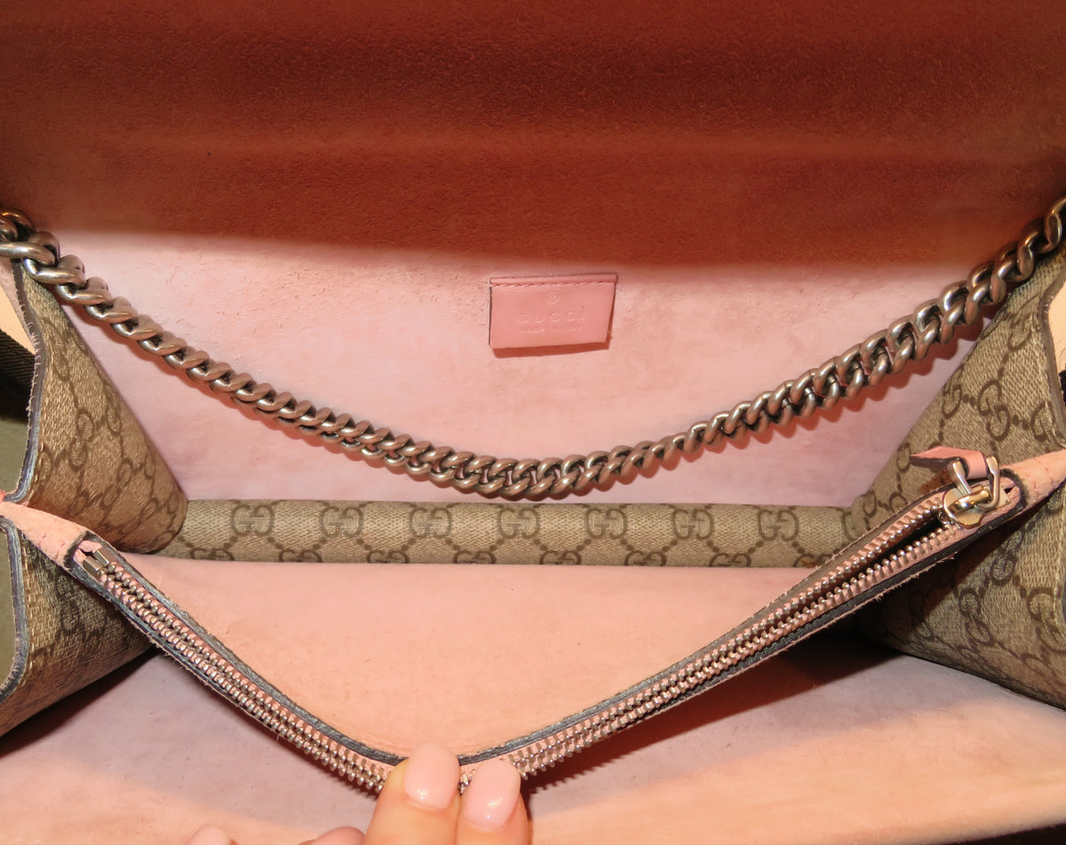 Gucci GG Supreme Pink Suede Crystal Medium Dionysys