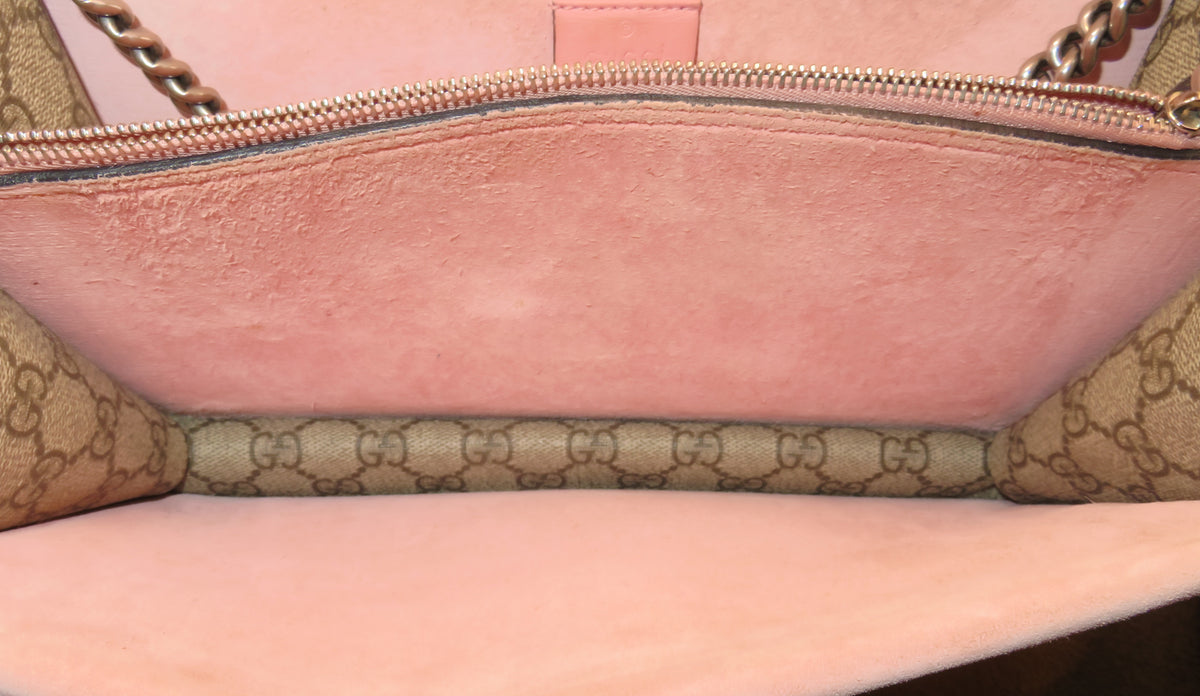 Gucci GG Supreme Pink Suede Crystal Medium Dionysys