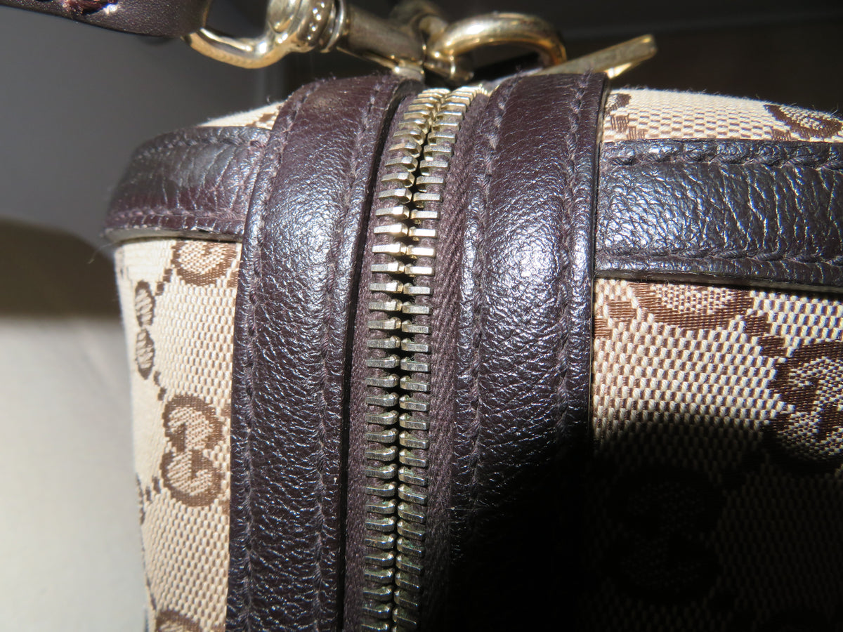 Gucci GG Monogram Canvas and Dark Brown Leather Bee Boston Bag