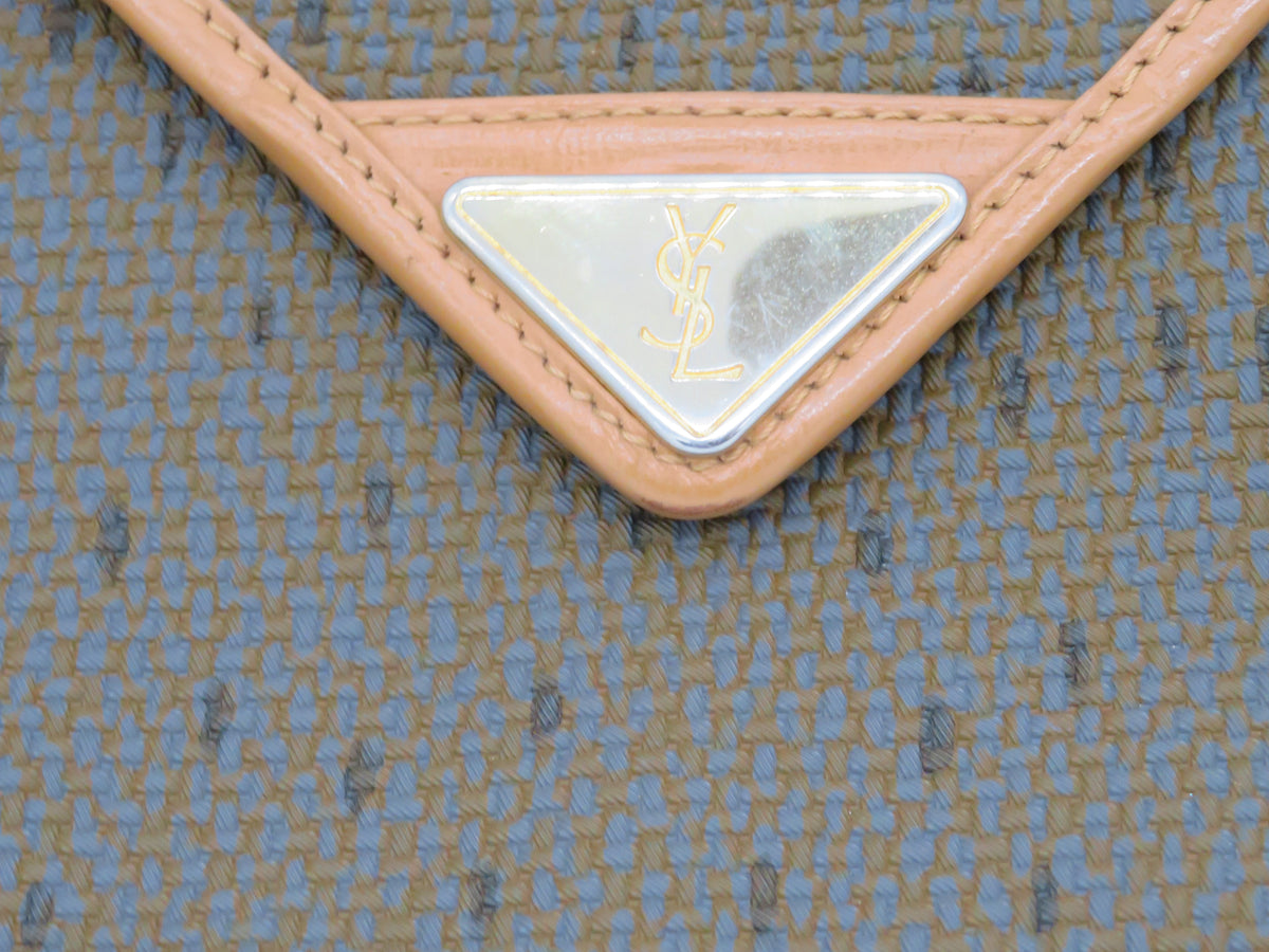 VINTAGE YSL Logo Pattern Fabric and Leather Envelope Clutch
