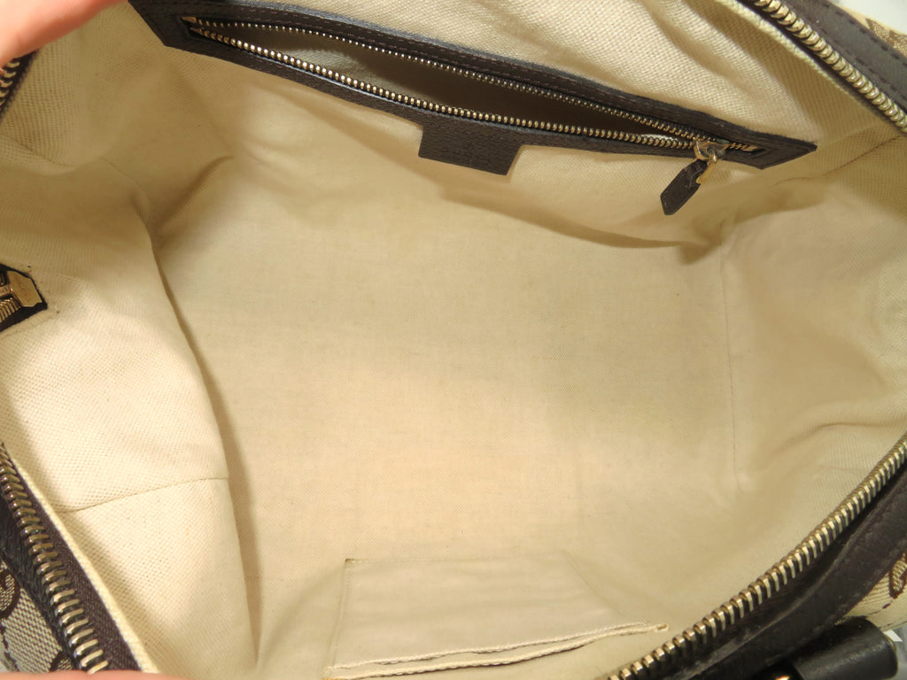 Gucci GG Monogram Canvas and Dark Brown Leather Bee Boston Bag
