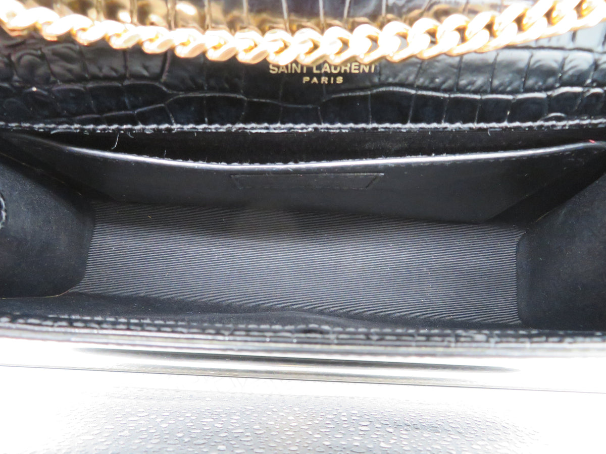 YSL Medium Kate Tassel Bag in Crocodile Embossed Black Leather
