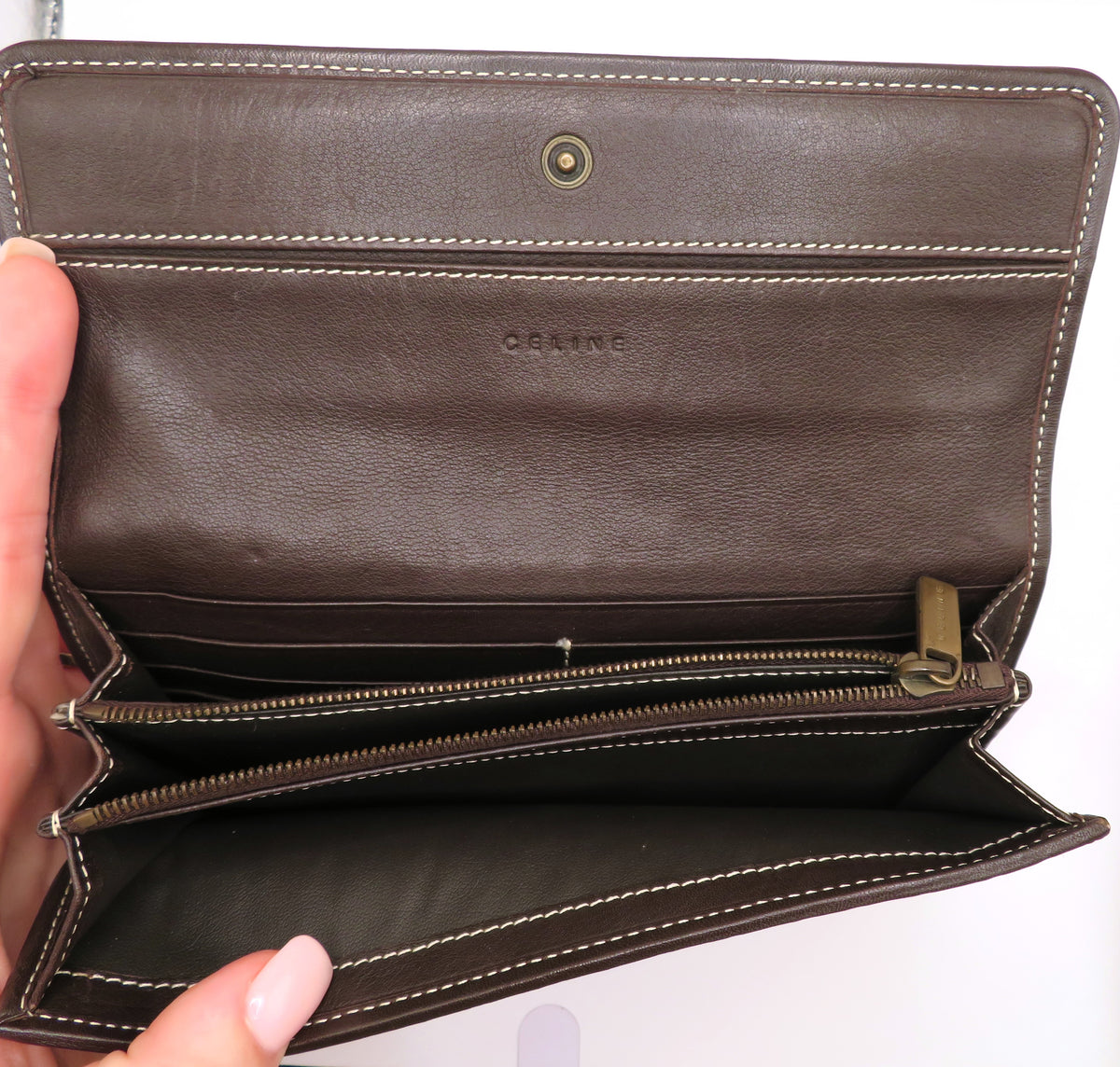VINTAGE Celine Suede Macadam Bi Fold Long Wallet